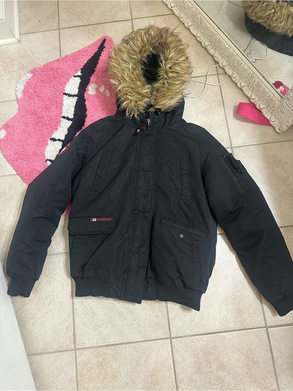 Canada Weather Gear Black Parka Jacket with Faux Fur Trim